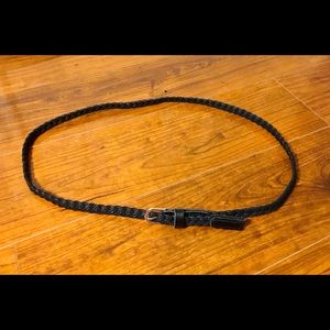 Thin black faux leather belt with braid design